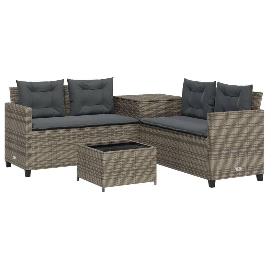 vidaXL Gartenlounge-Set 4-tlg. L-Form Grau Poly Rattan mit Kissen - Bild 2