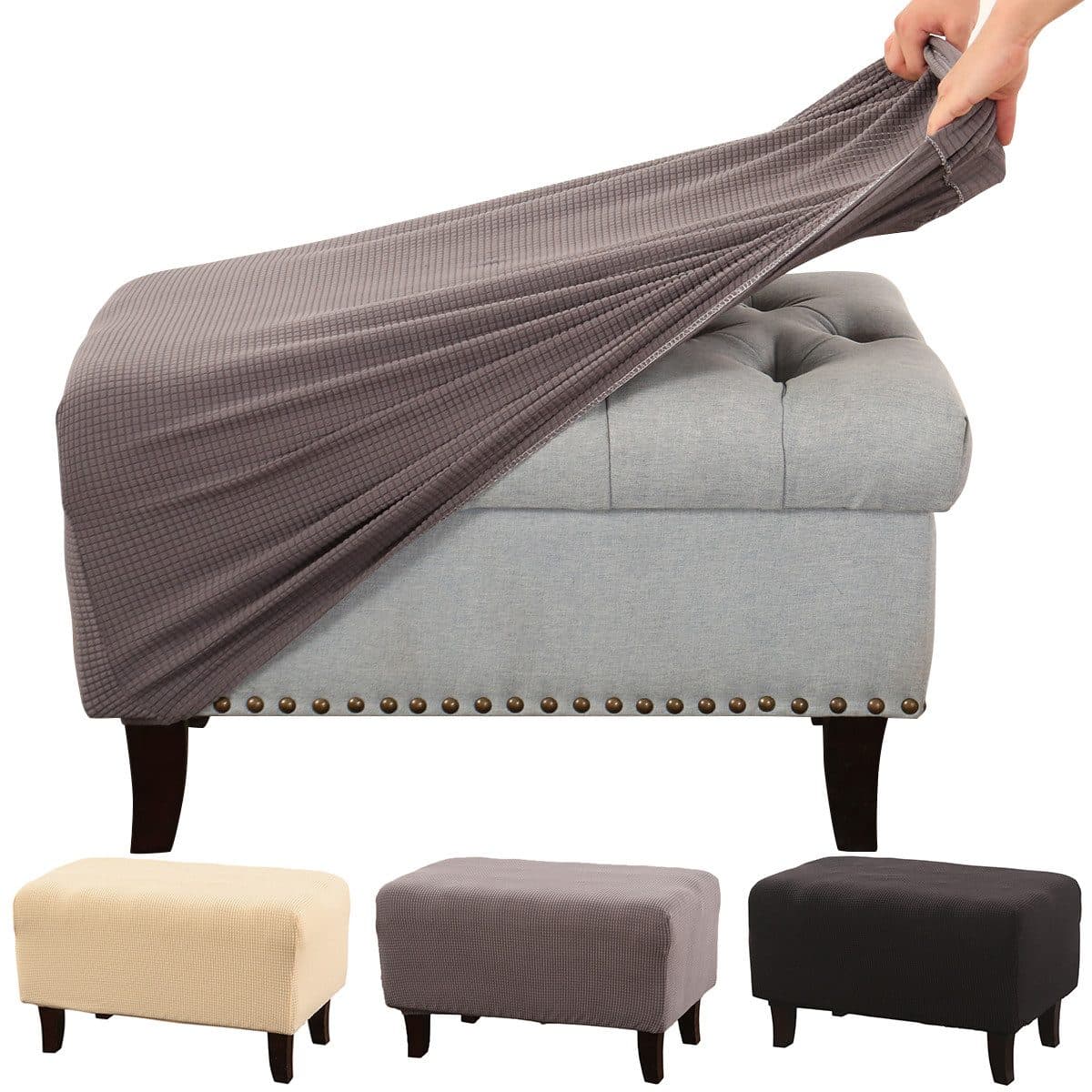 Rosnek Stuhlhusse Quadratisch Grau Stretch Jacquard für Fußhocker - Bild 2