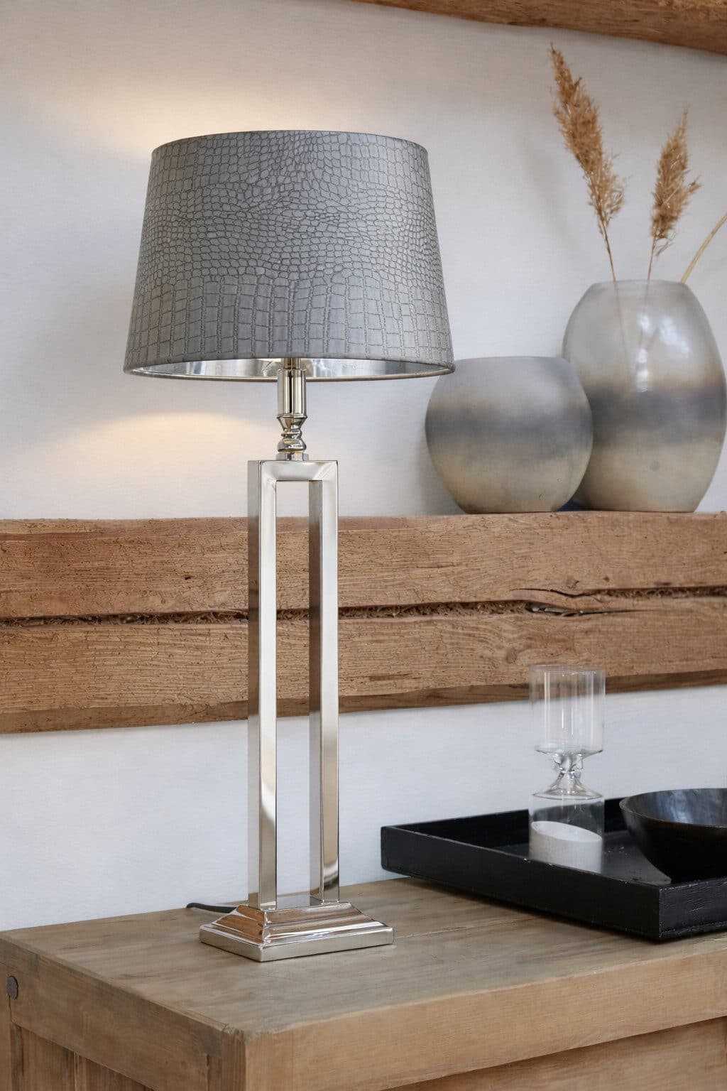 AMBIENTE-LEBENSART.DE Lampenschirm Design Grau Kaiman Optik Leder Imitat Ø 30cm - Bild 2