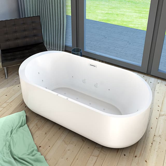AcquaVapore Whirlpool-Badewanne Freistehende Wanne Weiß mit LED Beleuchtung