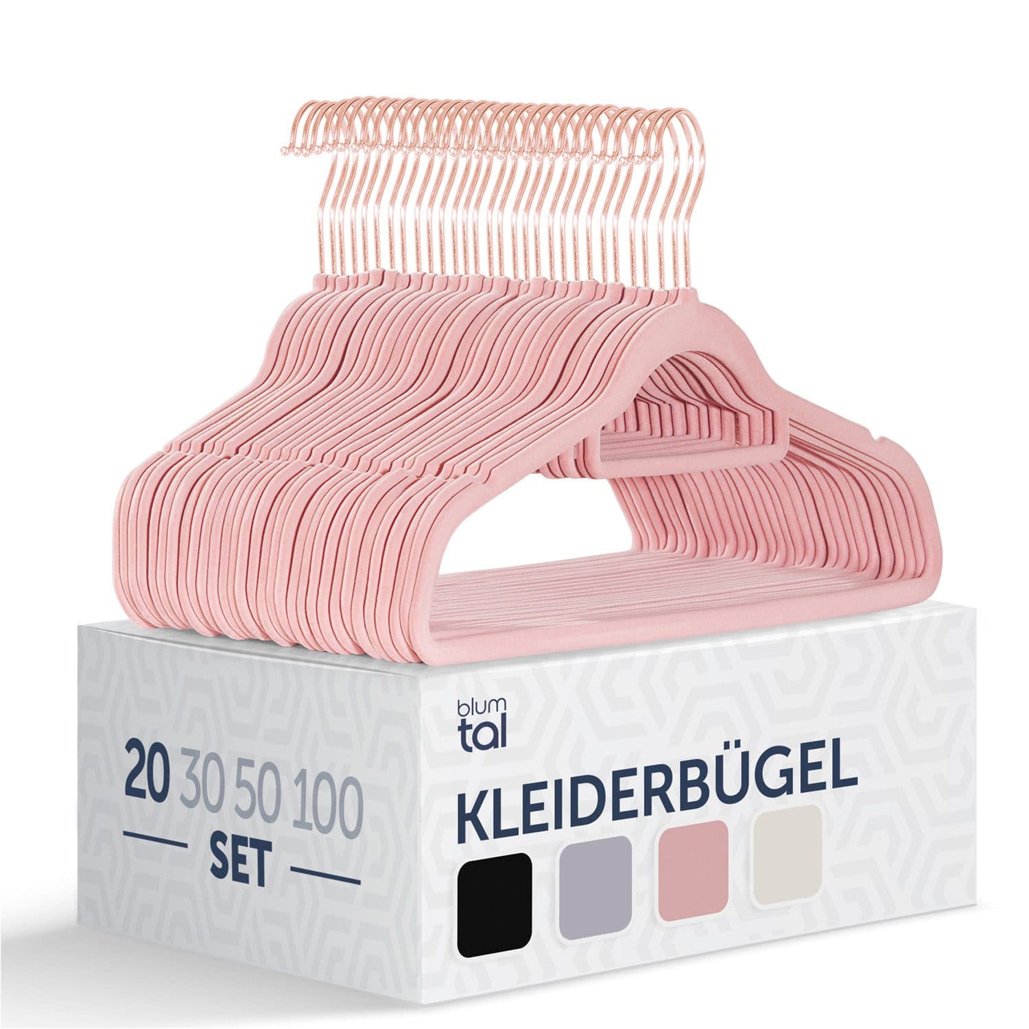 Blumtal Kleiderbügel Set 20-tlg. Rosa Samtoptik Rutschfest 360° drehbar