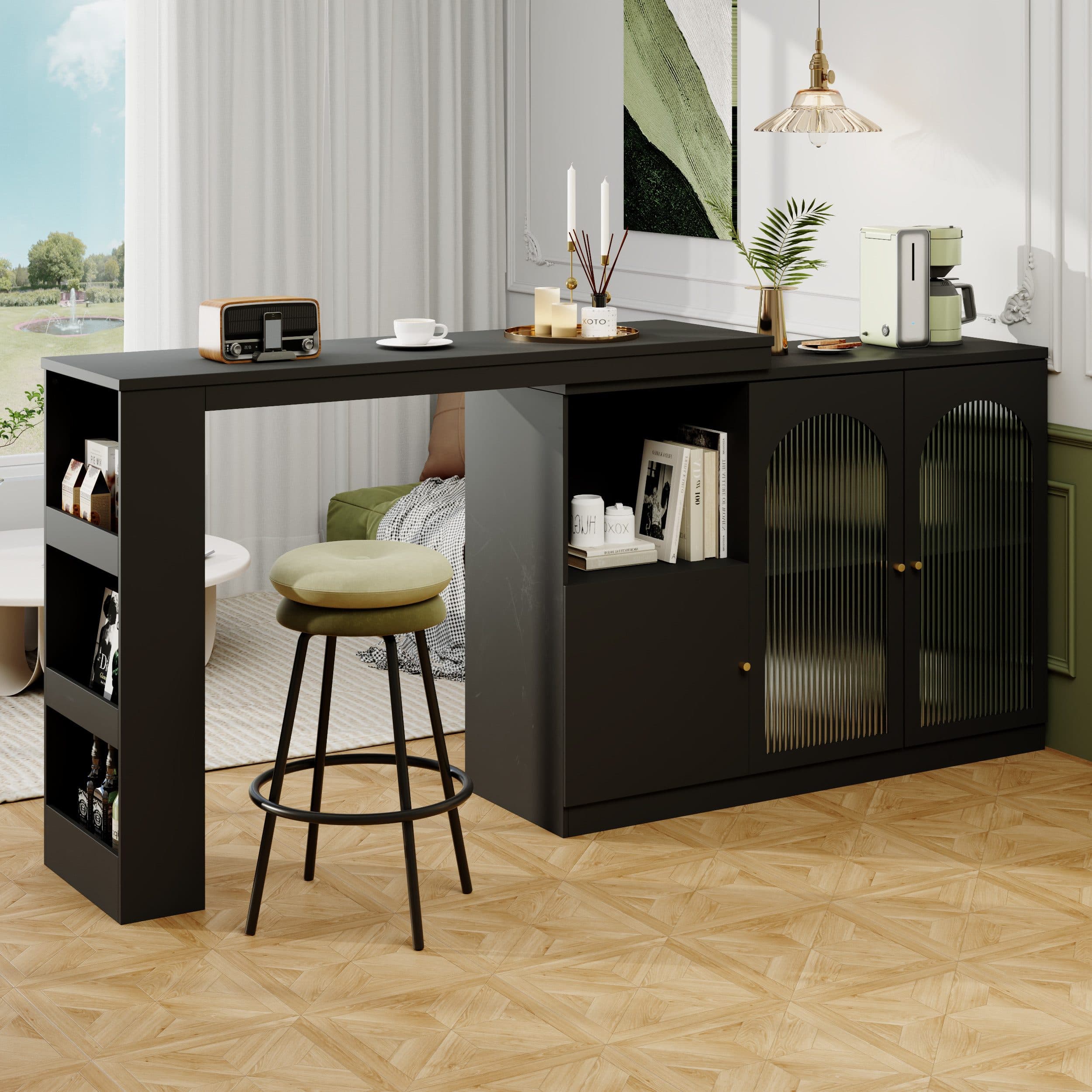 Flieks Bartisch 360° drehbar mit Sideboard Schwarz - Bild 2
