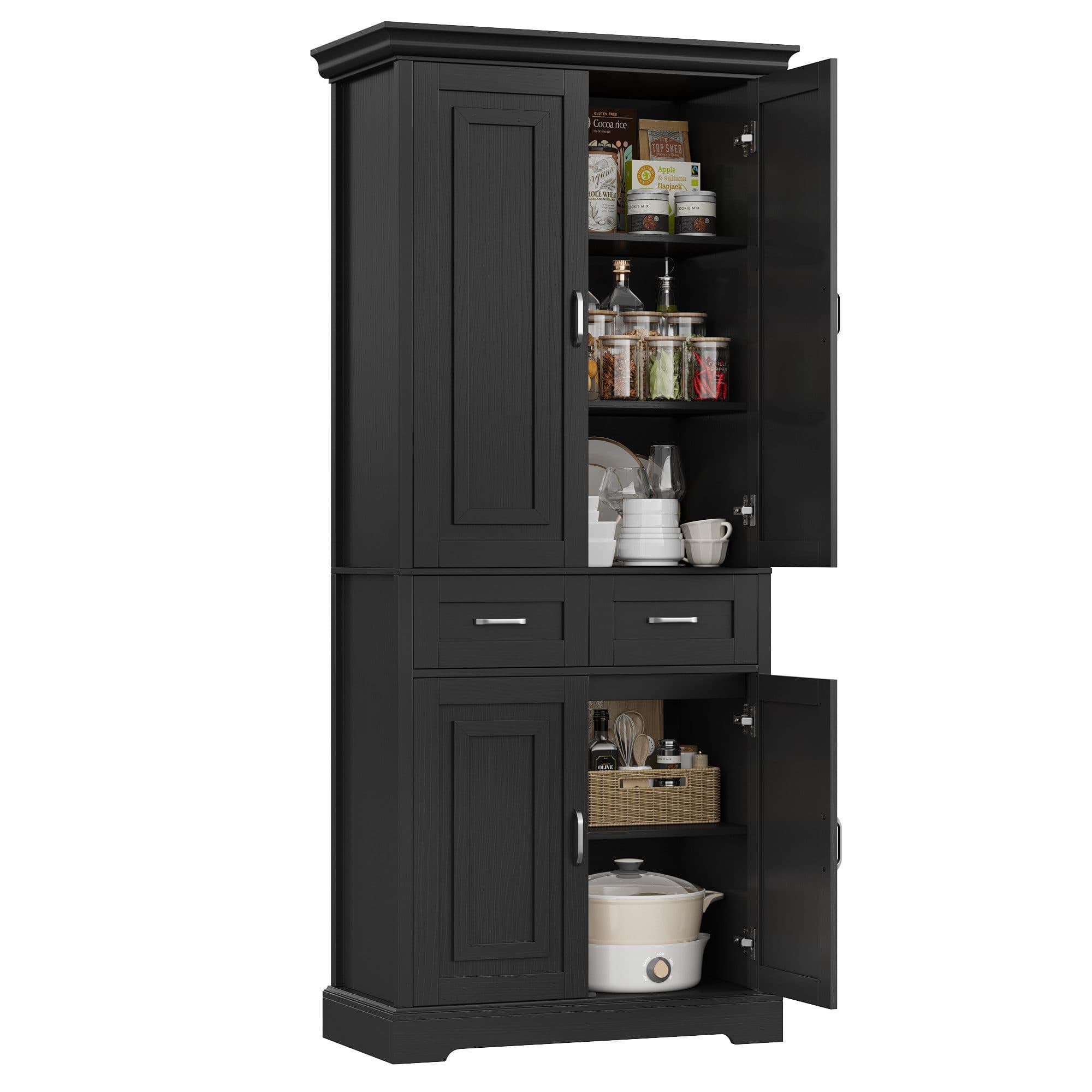 Homfa Küchenbuffet Küchenschrank 2 Schubladen Schwarz - Bild 2