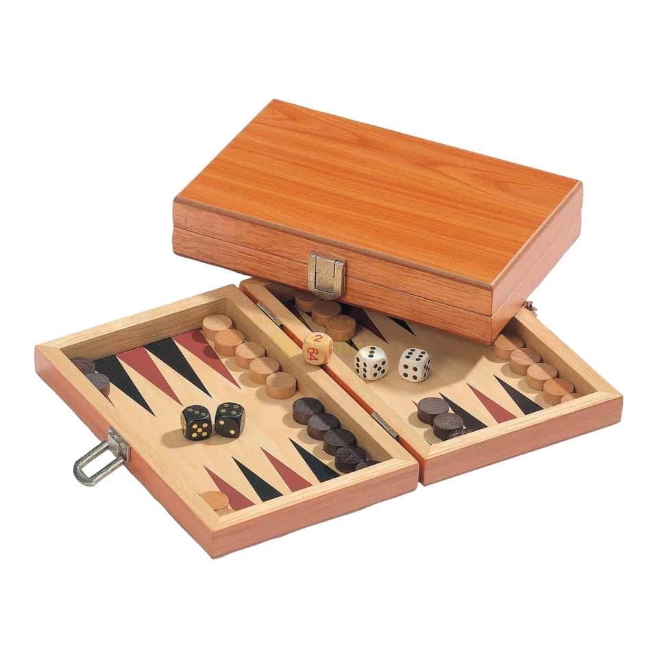 Philos Backgammon Reisespiel Kassette Holz Mini