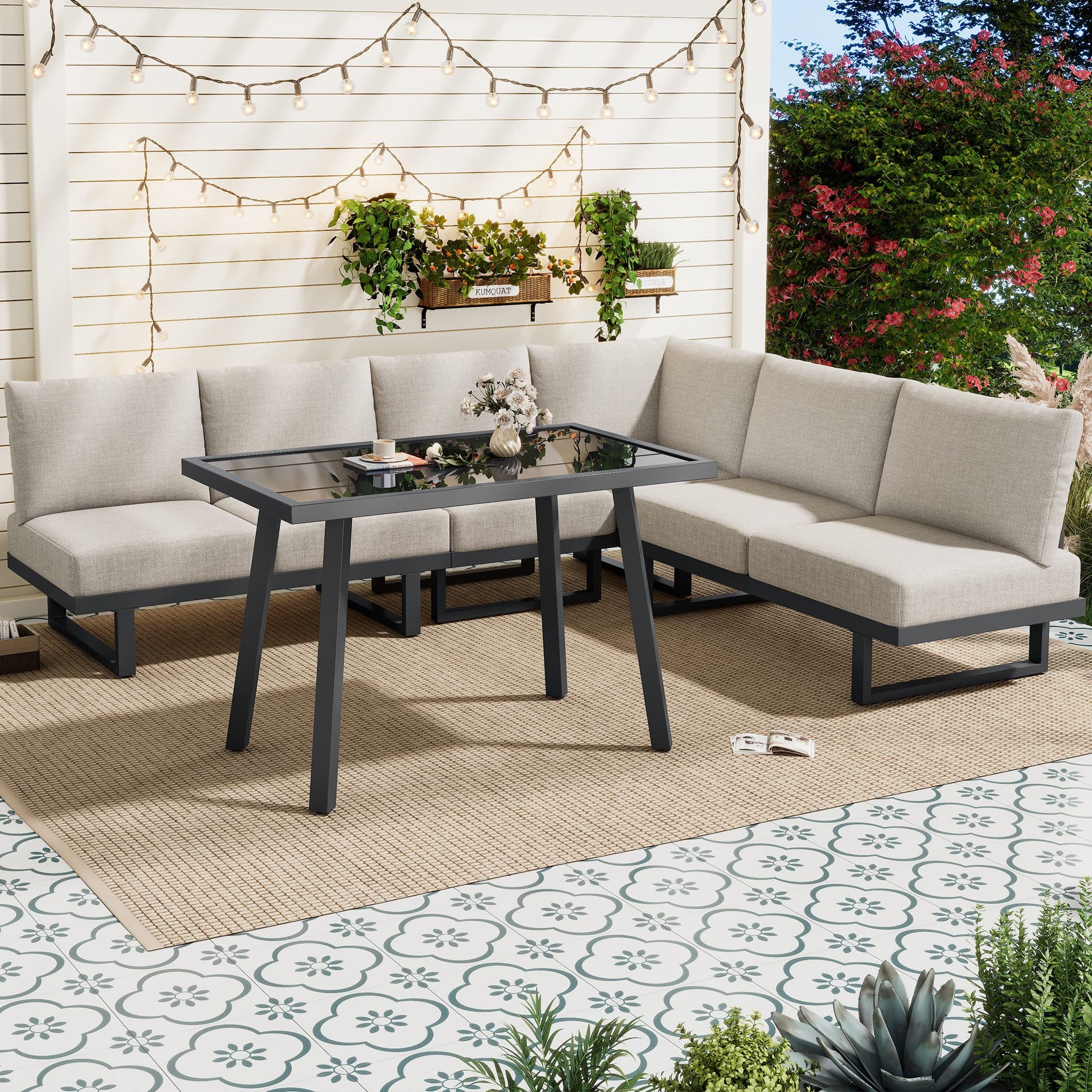 Celya Gartenlounge-Set mit Ecksofa, Relaxbett & Esstisch Grau - Bild 2