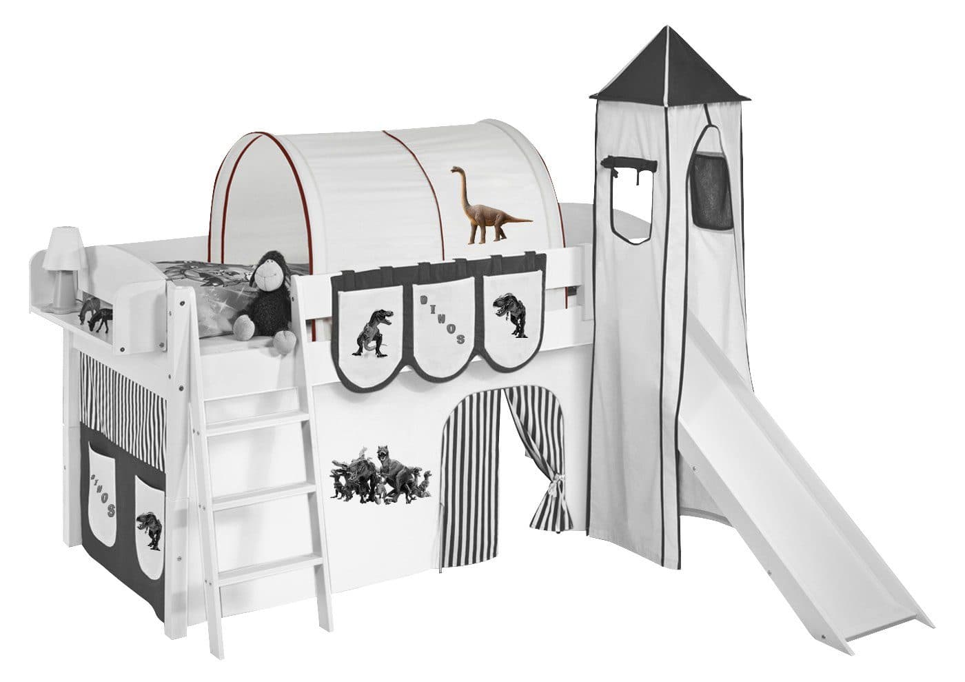 Lilokids Betttunnel Tunnel Dinos Braun Beige für Hochbett, Spielbett und Etagenbett