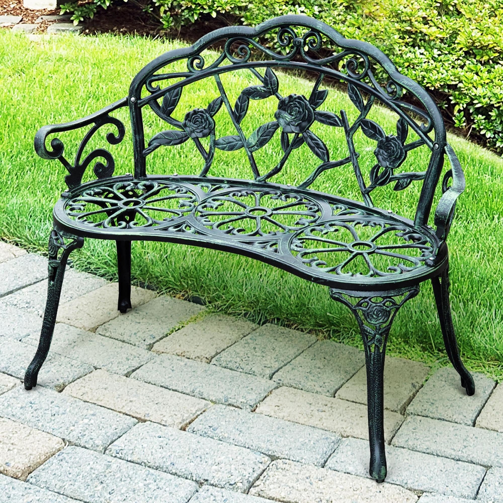 Outsunny Gartenbank 2-Sitzer Antik Grün Metall - Bild 2