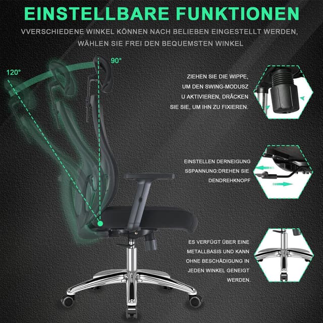 Durrafy Ergonomischer Bürostuhl Drehstuhl
