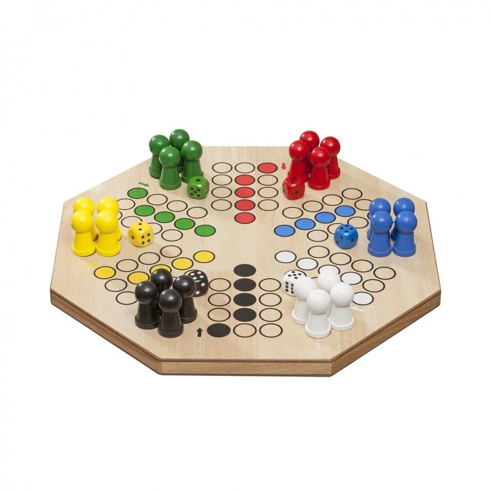 Philos Ludo XL Brettspiel für 6 Spieler Massivholz