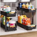 Yorbay Ablageregal Küchenregal 2er Set, Waschbecken Regal, Küchenschrank Organizer, Schwarz, Höhenverstellbarer Schubladenschrank für Küche & Bad Bild 2