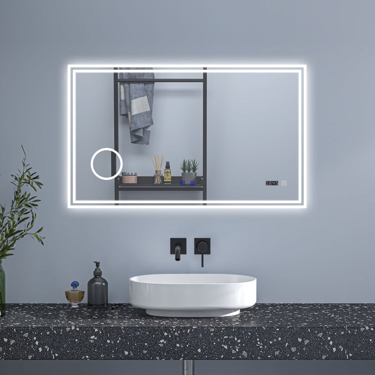 Aica Sanitär Badspiegel mit LED, Antibeschlag, Bluetooth & Uhr - Bild 2