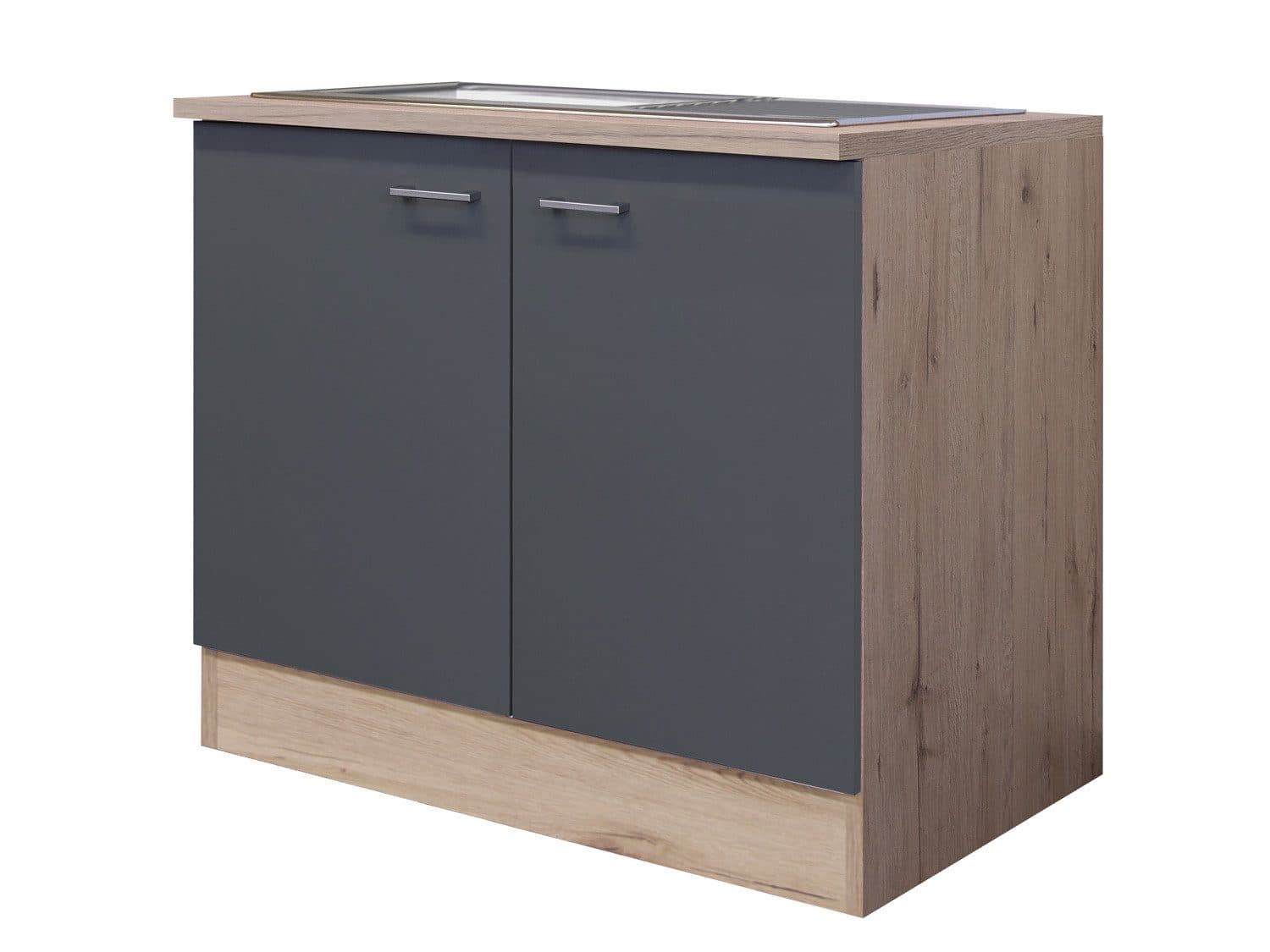 Flex-Well Spülenunterschrank 100 cm mit Arbeitsplatte & Spüle Basaltgrau - Bild 2