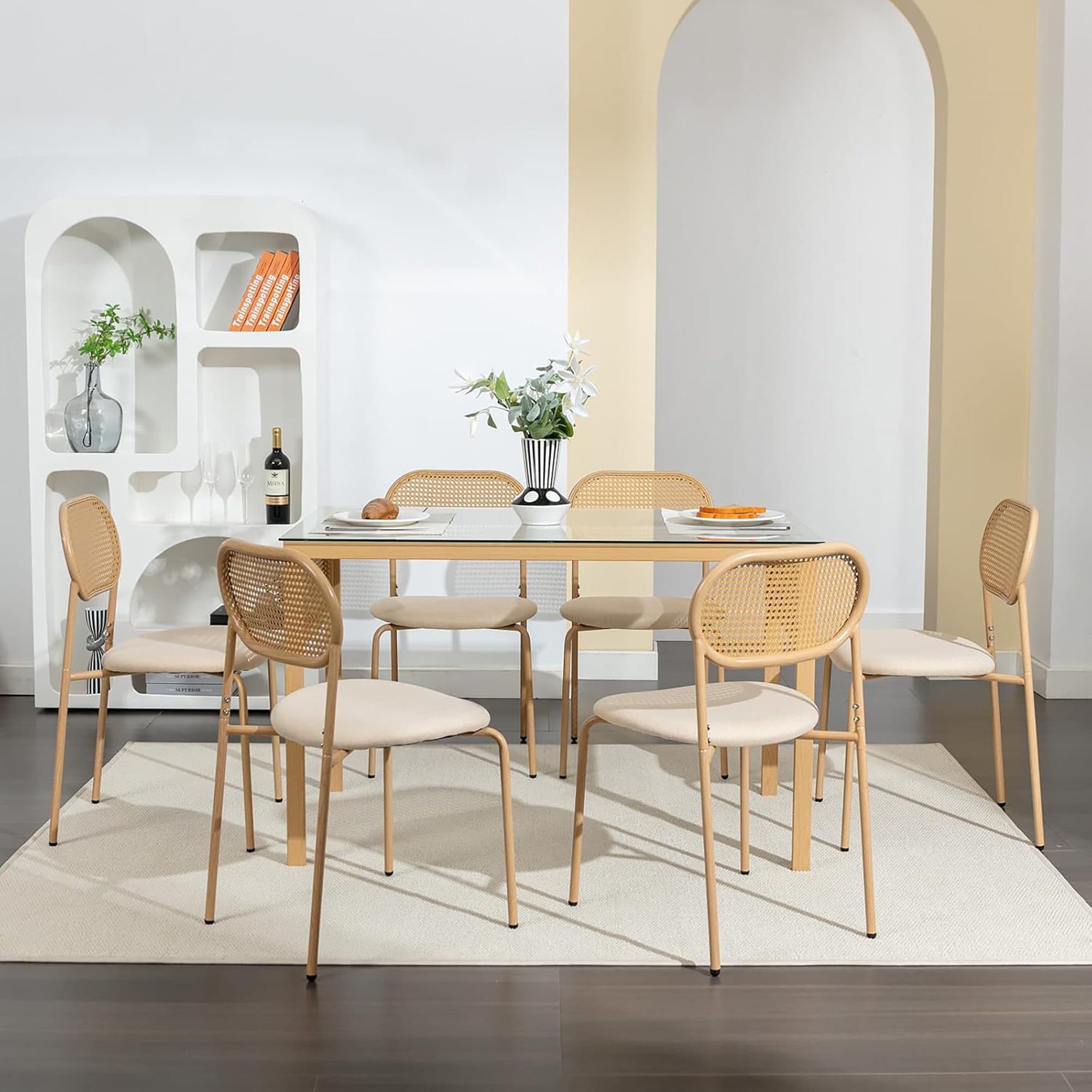 PXloue Esszimmerstuhl Rattanstuhl Polsterstuhl Wohnzimmerstuhl Set 2er Set Samt mit Rückenlehne Beige - Bild 2