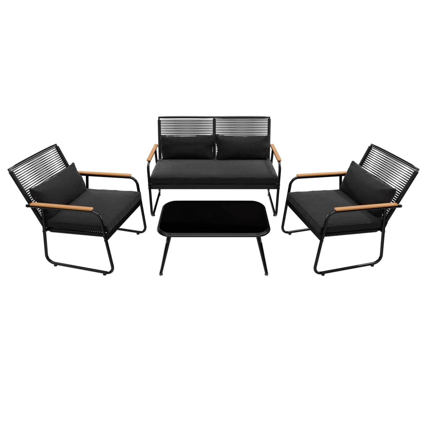 GARMIO Gartenlounge-Set 4-teilig mit Kissen Polyrattan Glastisch - Bild 2