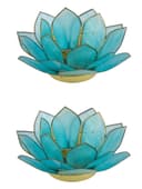 Dekorieren macht glücklich Teelichthalter 2er-Set Rosa/Blau Gold Lotusblüte Bild 2