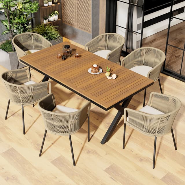 Merax Garten-Essgruppe Balkonset: Akazie & Metallrahmen, Beige Polyseil