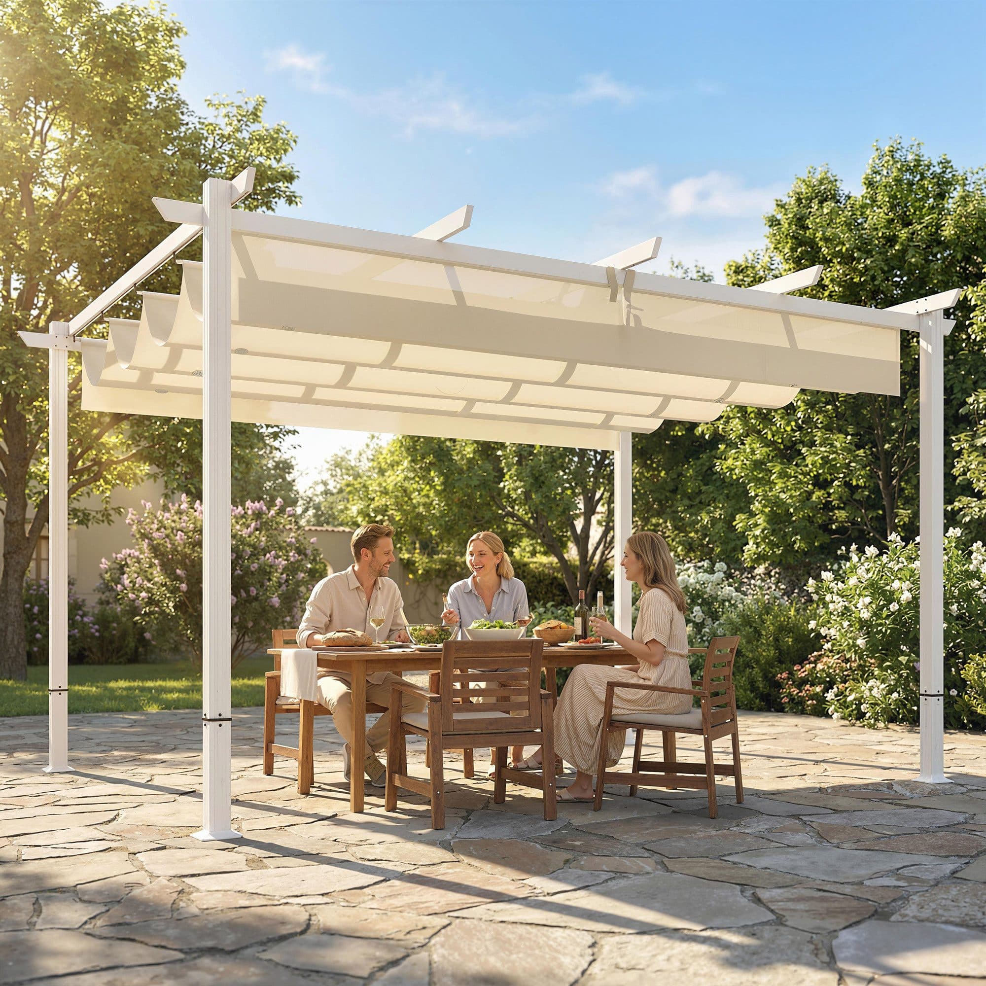 Outsunny Pergola mit Schiebedach, magnetische Verschlüsse, Terrassenüberdachung - Bild 2