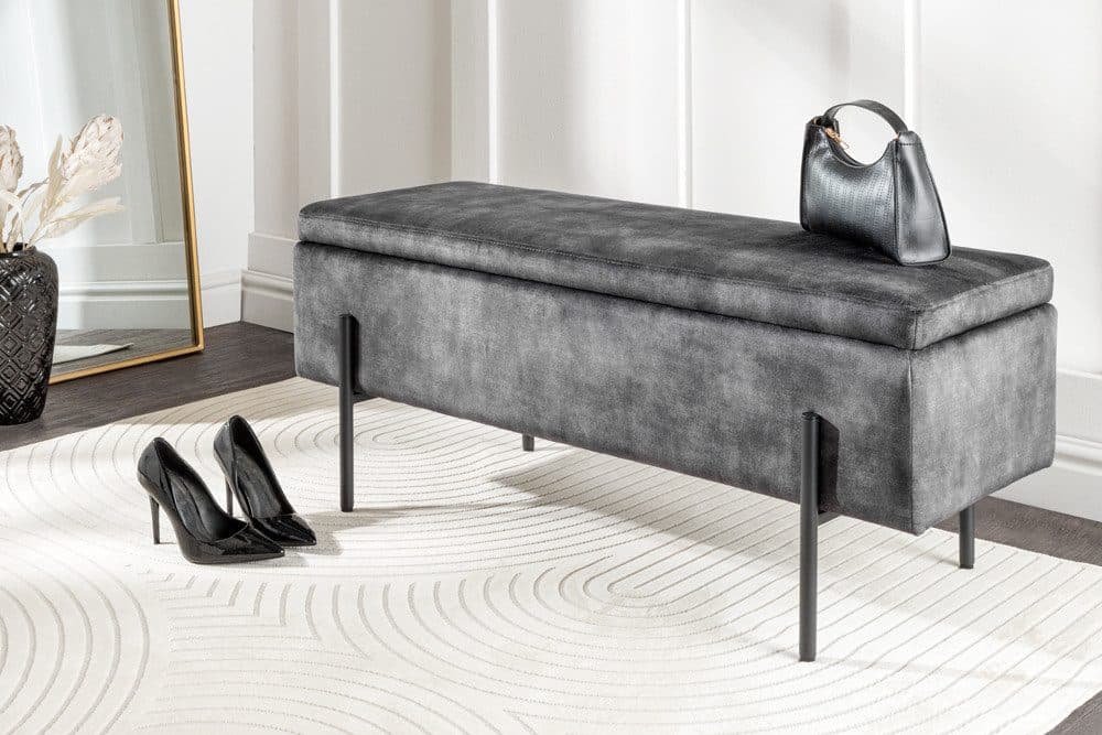 riess-ambiente Sitzbank LOFT Grau Schwarz Samt Metallgestell Stauraum - Bild 2