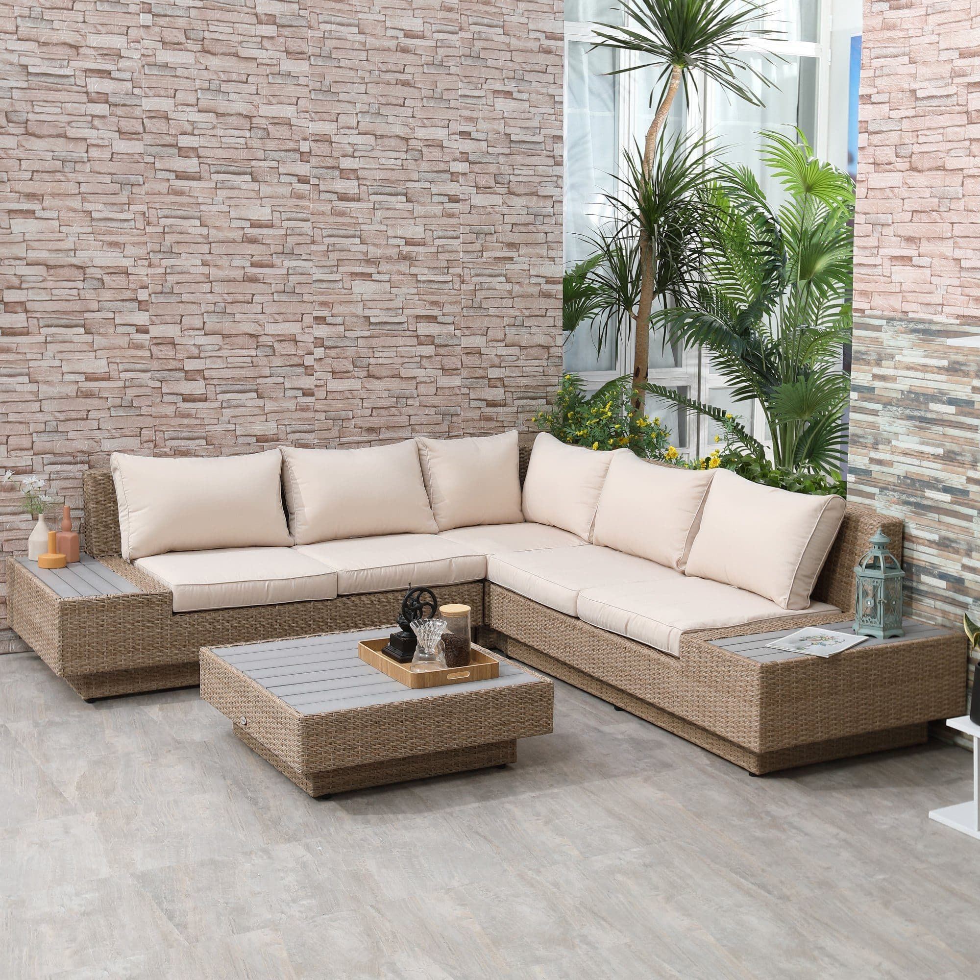 Outsunny Sitzgruppe 4-tlg. Braun Polyrattan Gartengarnitur - Bild 2