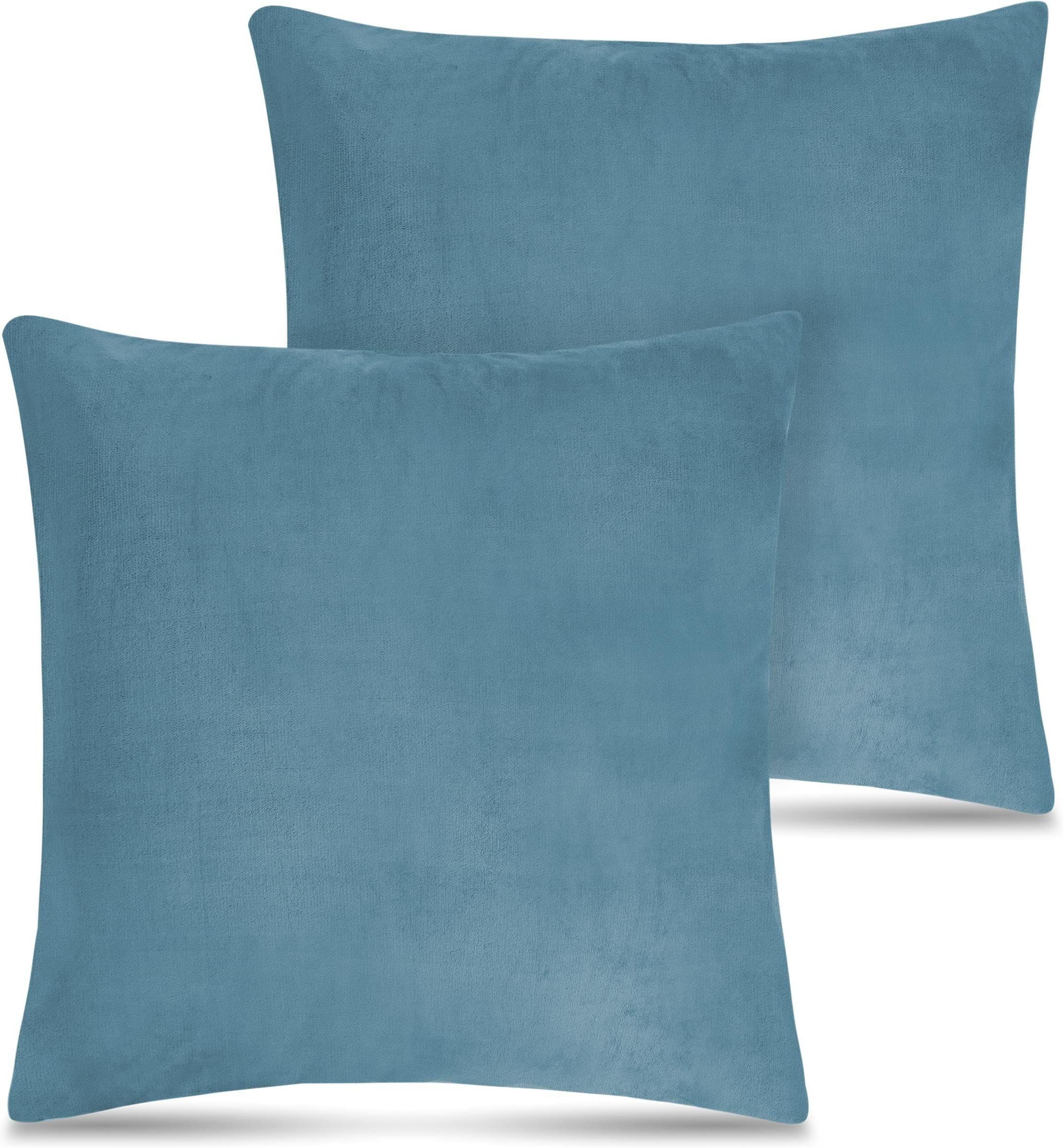 Aspero Kissenbezüge 2er Set Asmara Blau Flanell Kuschelweich - Bild 2