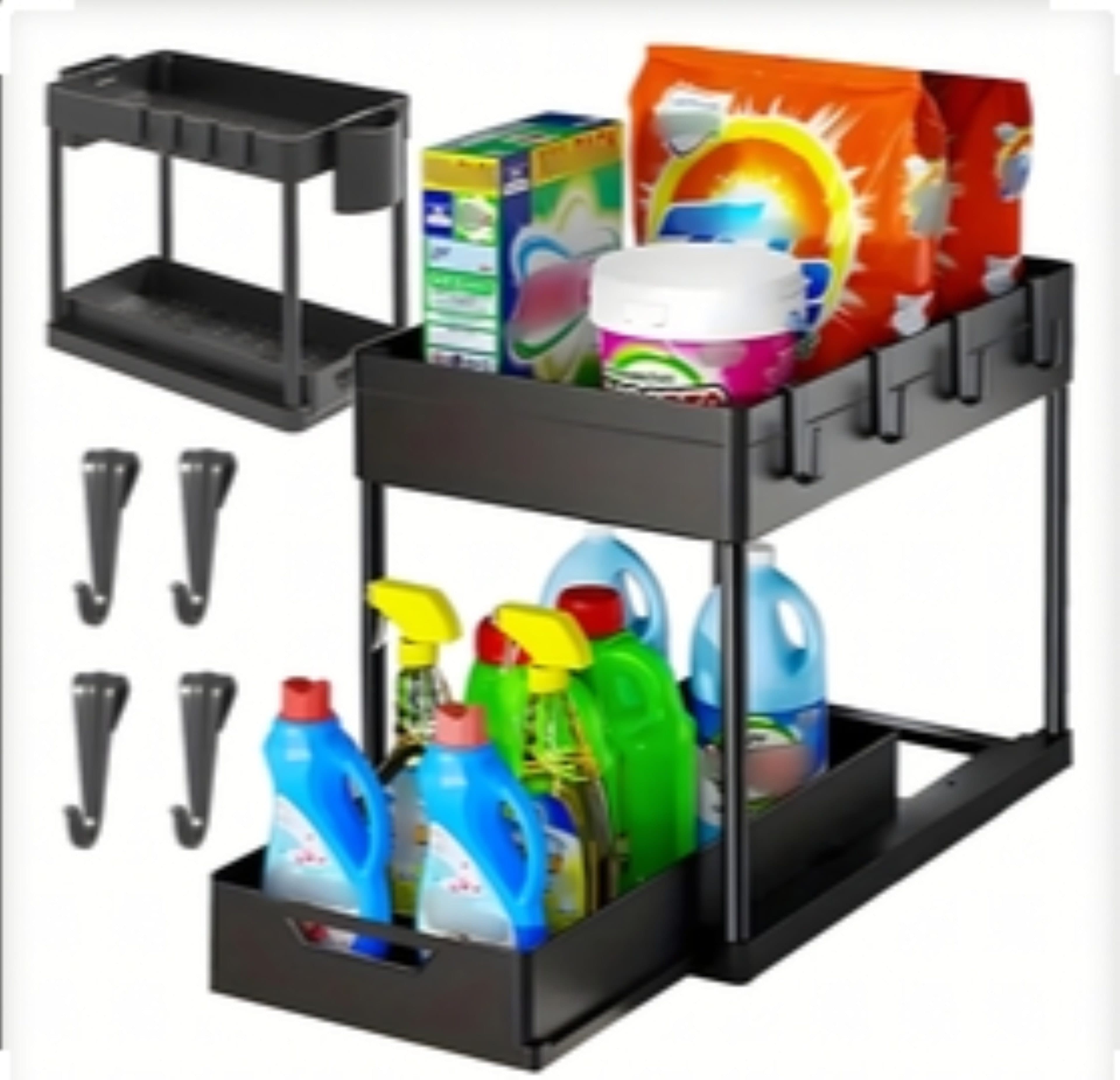 Realb2b Ablageregal Organizer Regal 2-stufig mit Schublade, Haken & Becherhalter - Bild 2