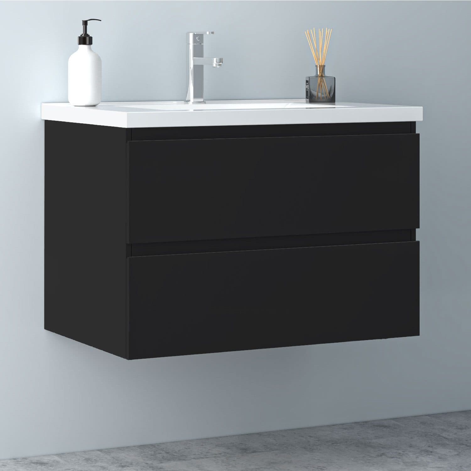 Aica Sanitär Waschtisch mit Unterschrank Hochglanz Schwarz - Bild 2