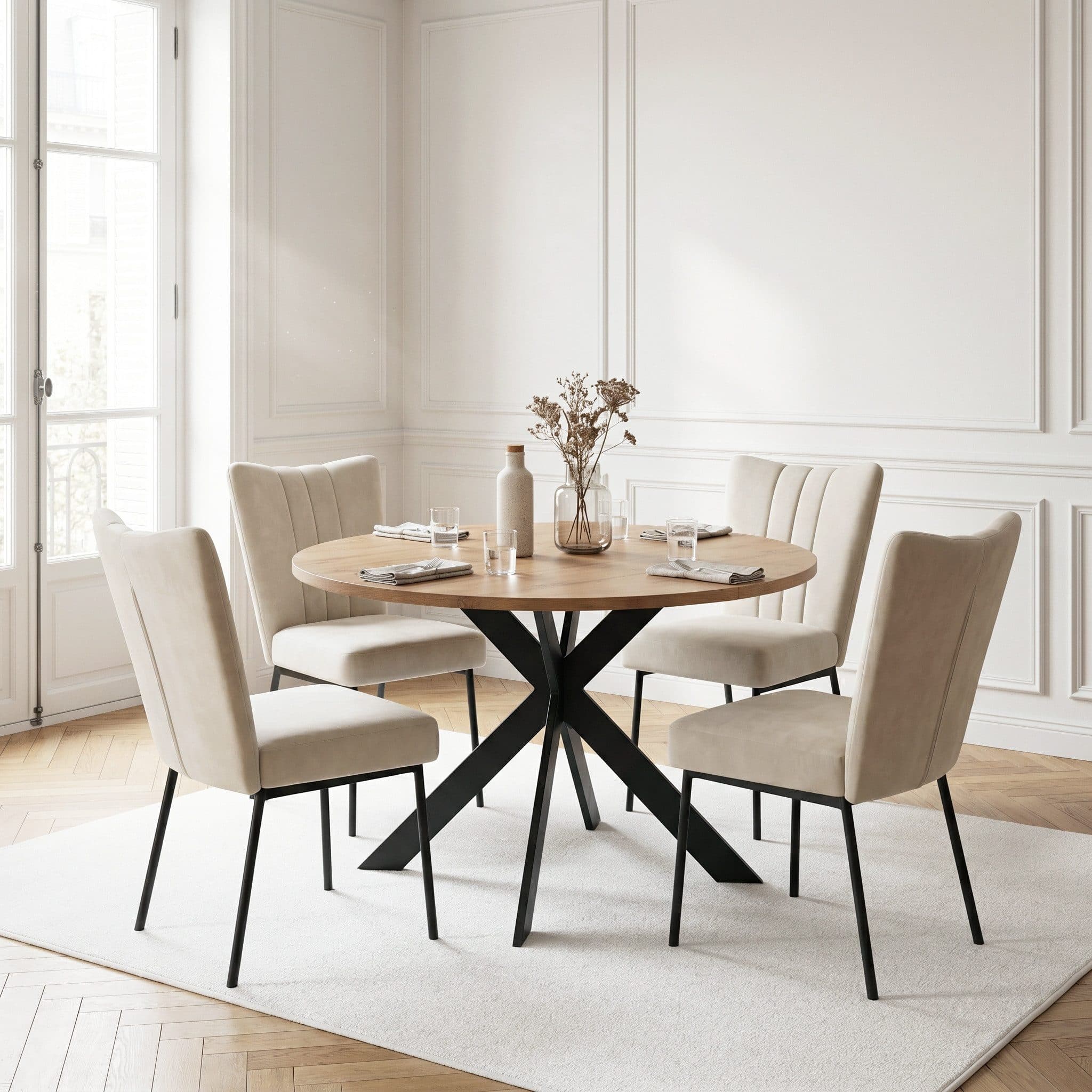 Jiexi Essgruppe mit rundem Tisch und 4 Stühlen Beige - Bild 2