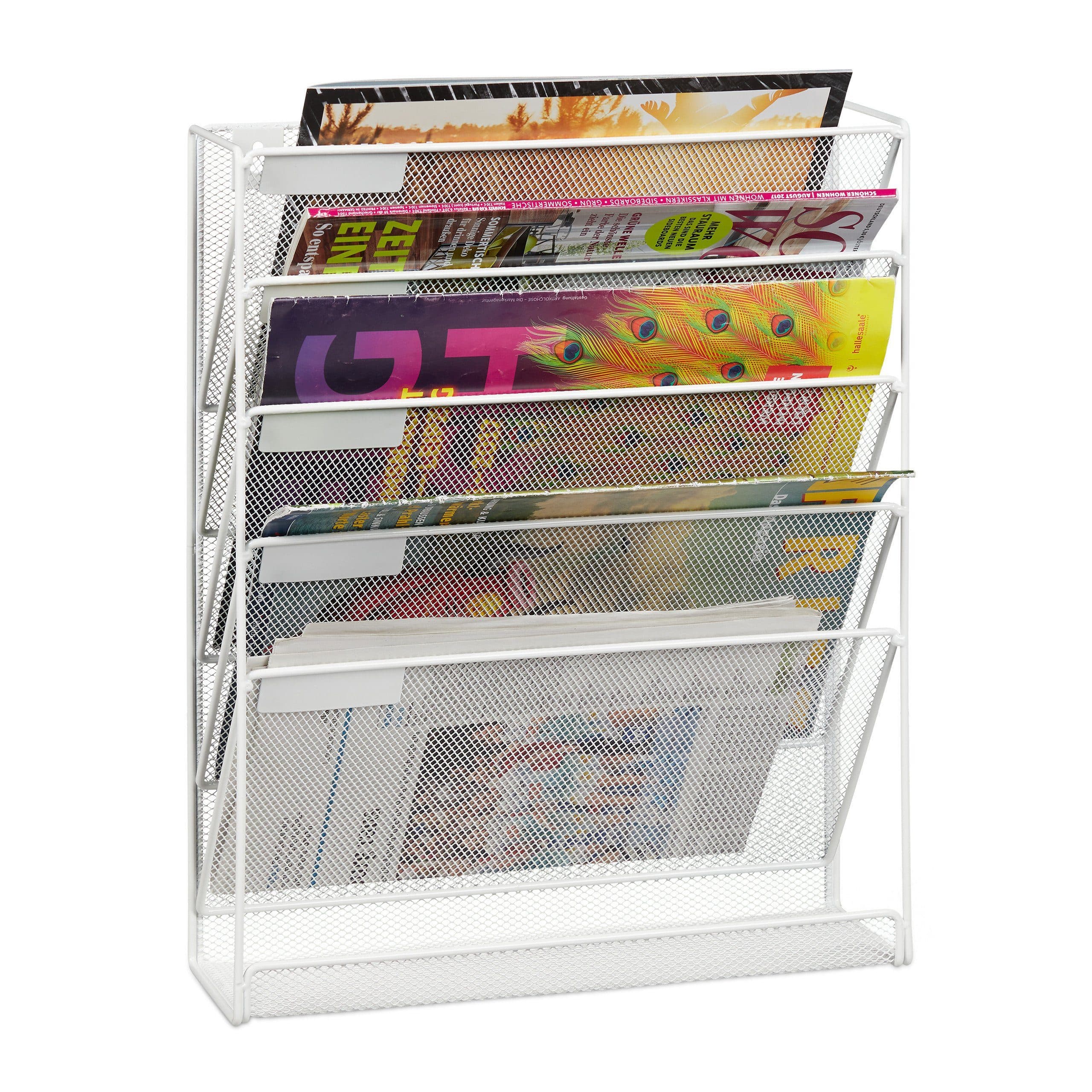 relaxdays Zeitungsständer Wand Weiß 5 Fächer Stahl Modern - Bild 2