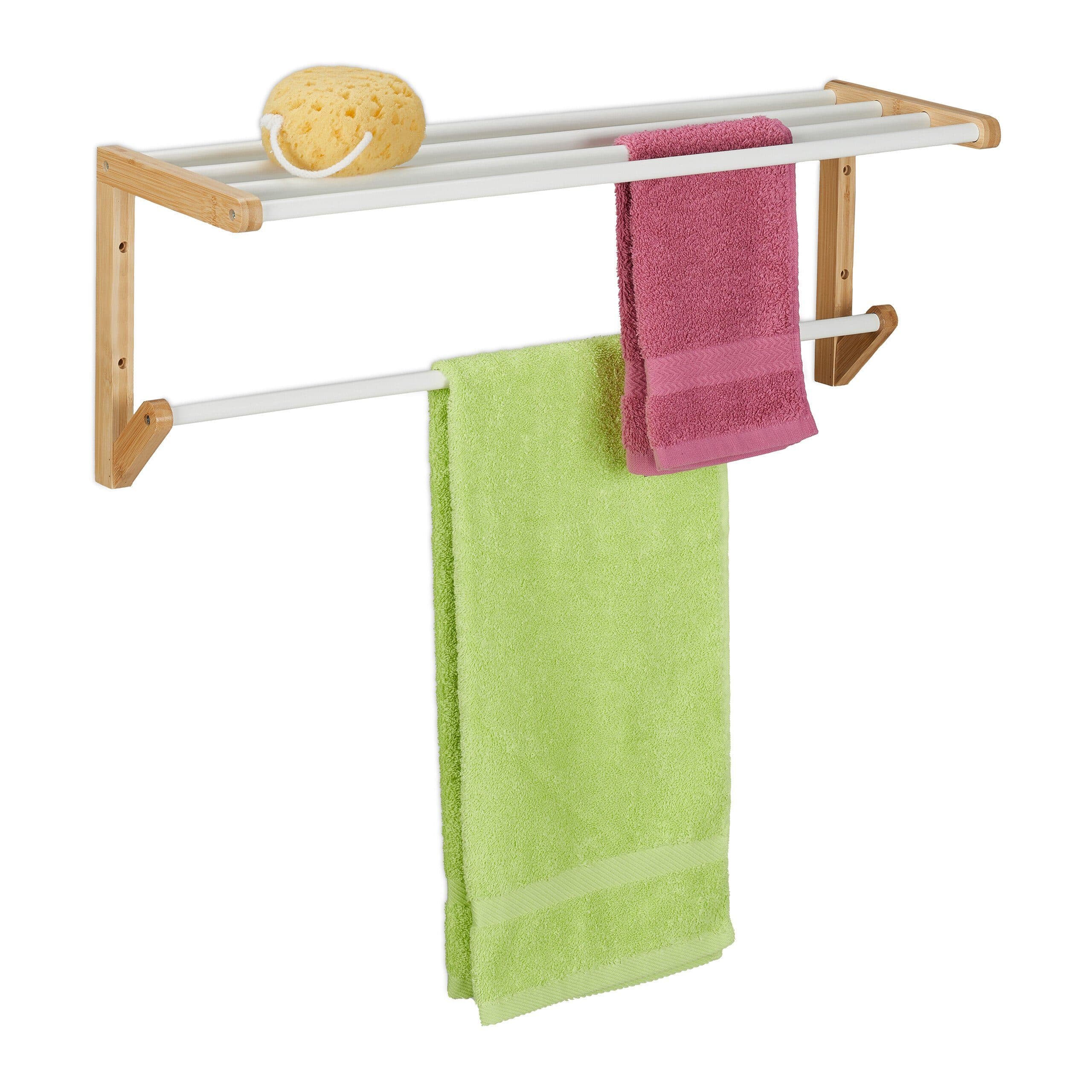 relaxdays Handtuchhalter Bambus Wand 4 Stangen Weiß - Bild 2