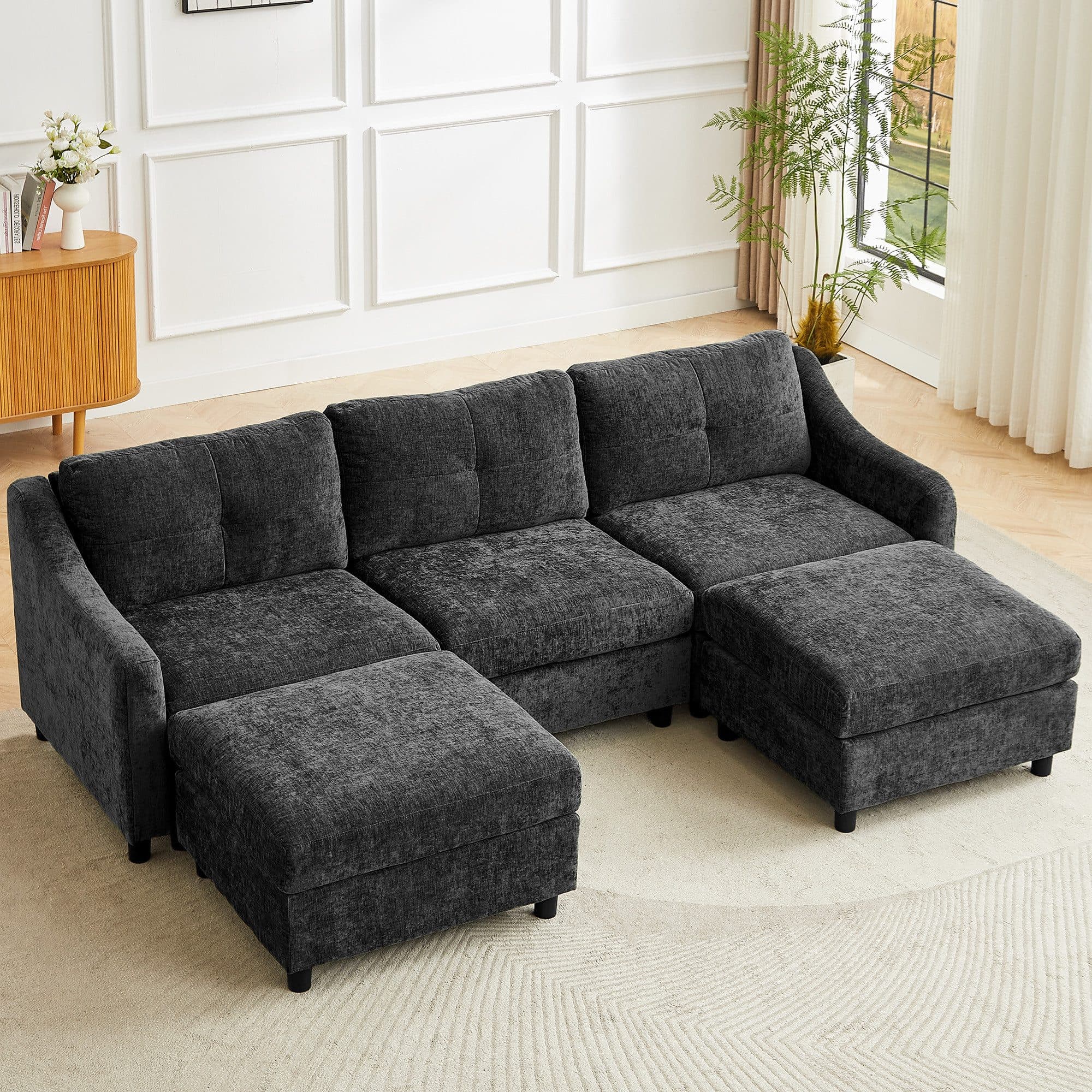 Jiexi Ecksofa Mit Schlaffunktion Kordsofa L oder U Form Couch - Bild 2