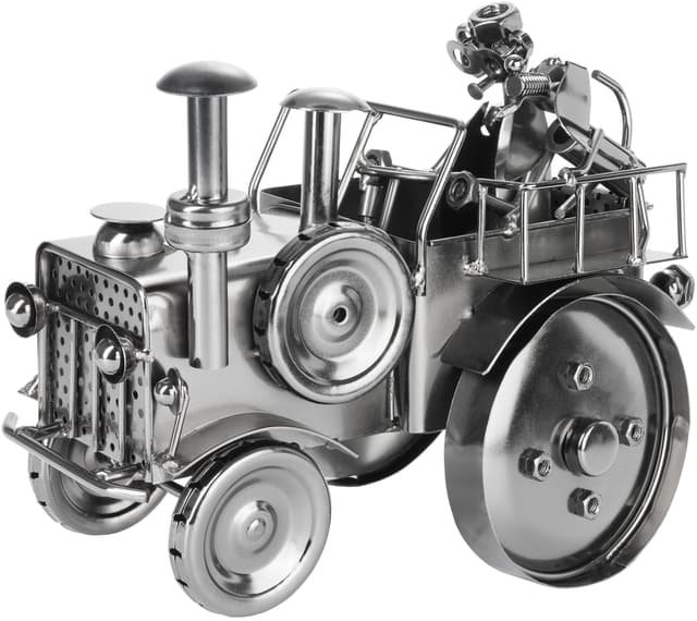 BRUBAKER Schraubenmännchen Traktor mit Fahrer & Hund - Metallfigur Handarbeit