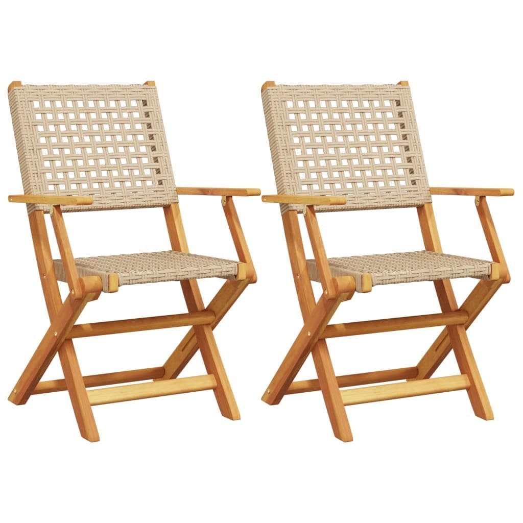 vidaXL Gartenstuhl 2er-Set Beige Massivholz Poly Rattan Klappbar - Bild 2