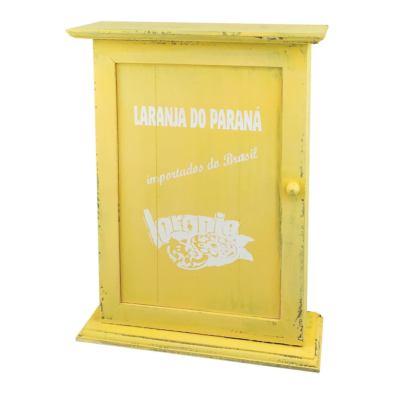 Wellgro Schlüsselbrett Nostalgischer Holz Schlüsselkasten Gelb