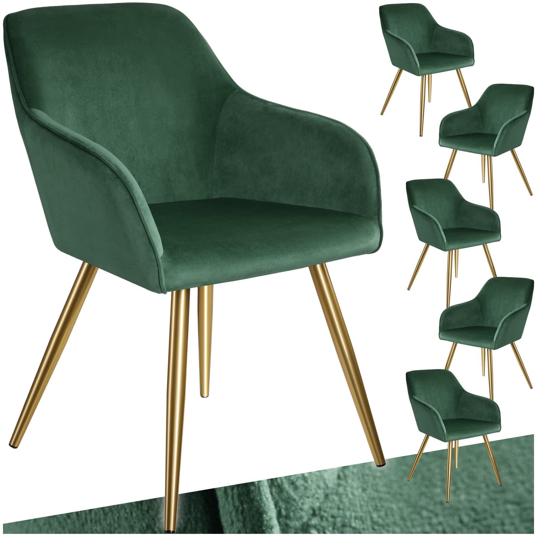 tectake Esszimmerstuhl Marilyn Samtoptik Set 6 Stühle Grün Gold - Bild 2