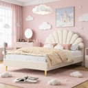 PXloue Polsterbett Doppelbett Jugendbett 140x200cm mit Muschel-Kopfteil Beige Bild 2