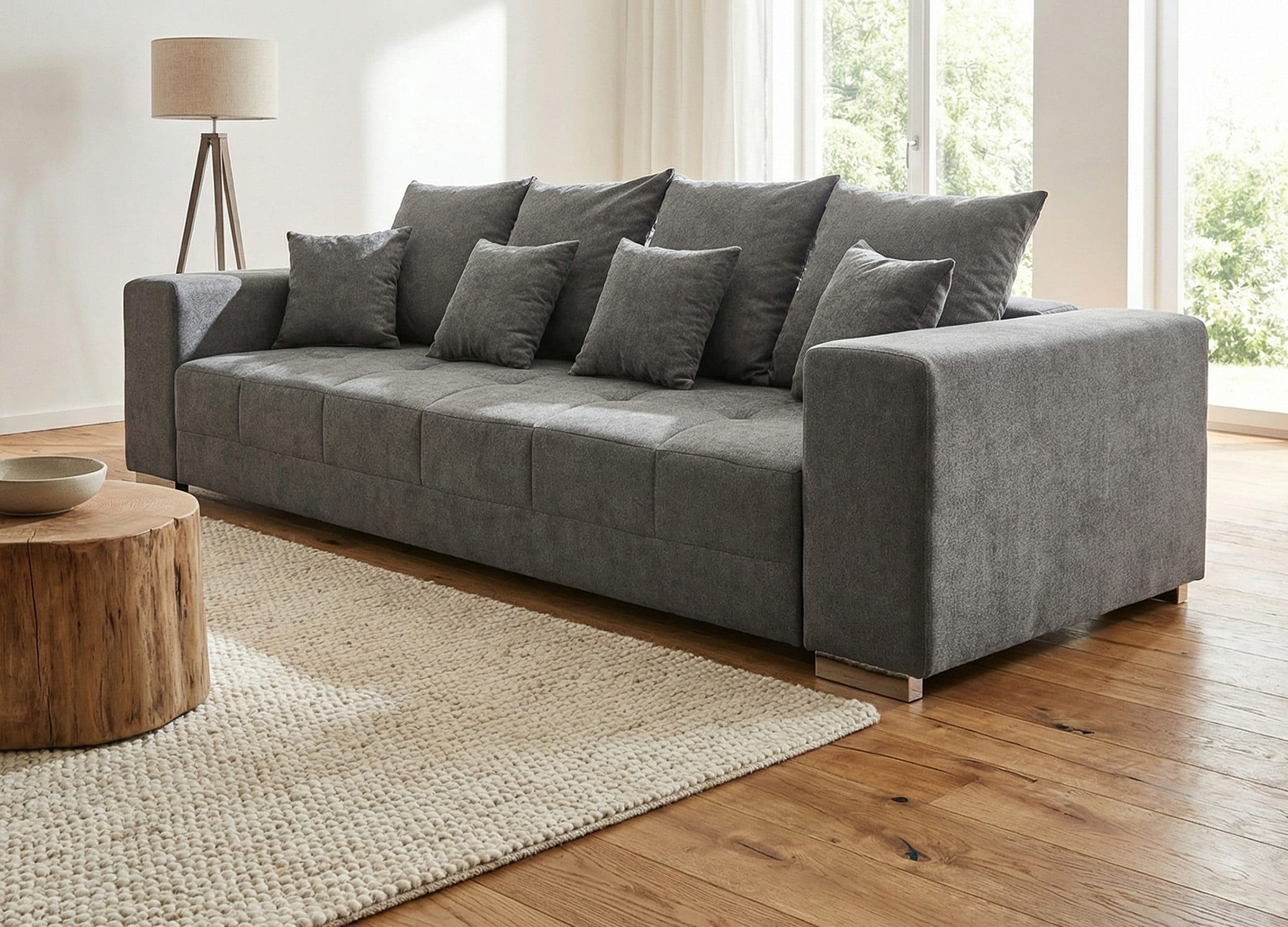 Massivart® Big-Sofa Stoff grau 254 cm Nosagfederung 4-Sitzer BORNEO