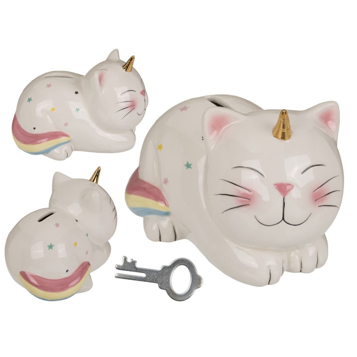 Out of the Blue Spardose Einhorn Katze Bunt Keramik Sparschwein