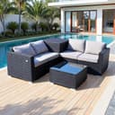 HOMAVO Gartenlounge-Set 7-tlg. Grau PE-Rattan mit Kissen Bild 2
