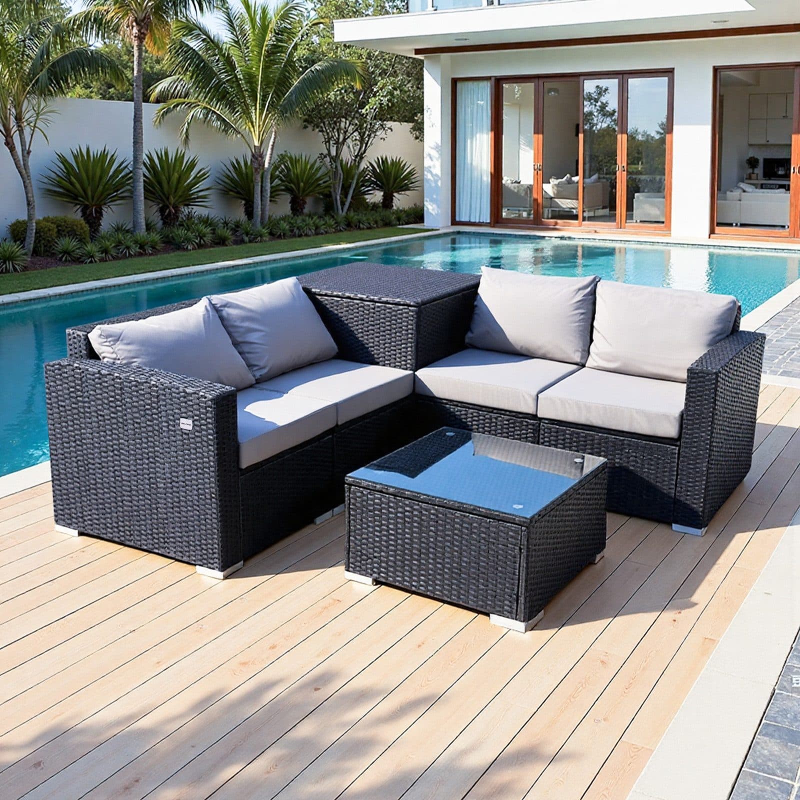 HOMAVO Gartenlounge-Set 7-tlg. Grau PE-Rattan mit Kissen - Bild 2