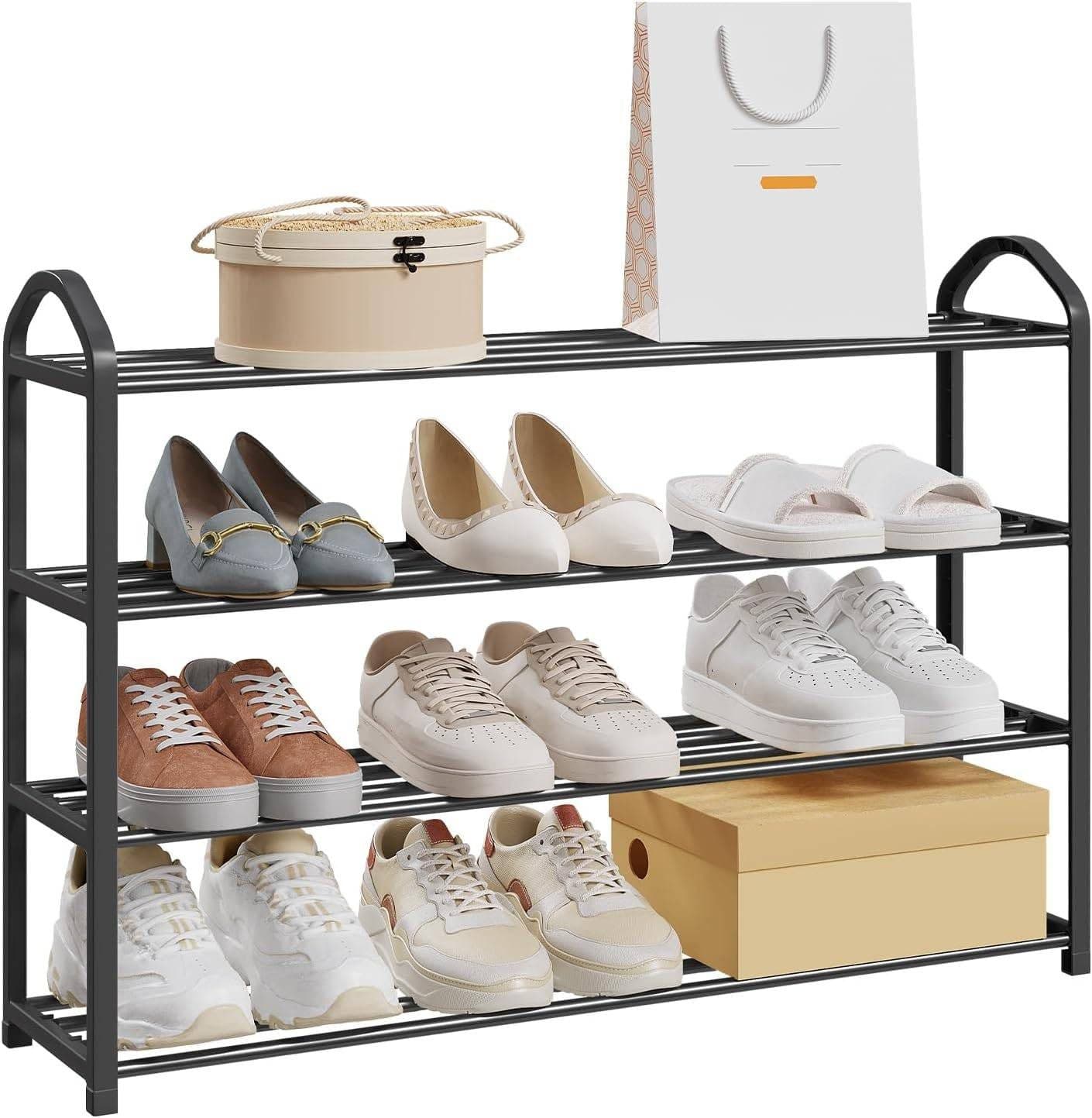 EUGAD Schuhregal 4-Ebenen Metallrohrgestell Creme/Grau/Schwarz - Bild 2