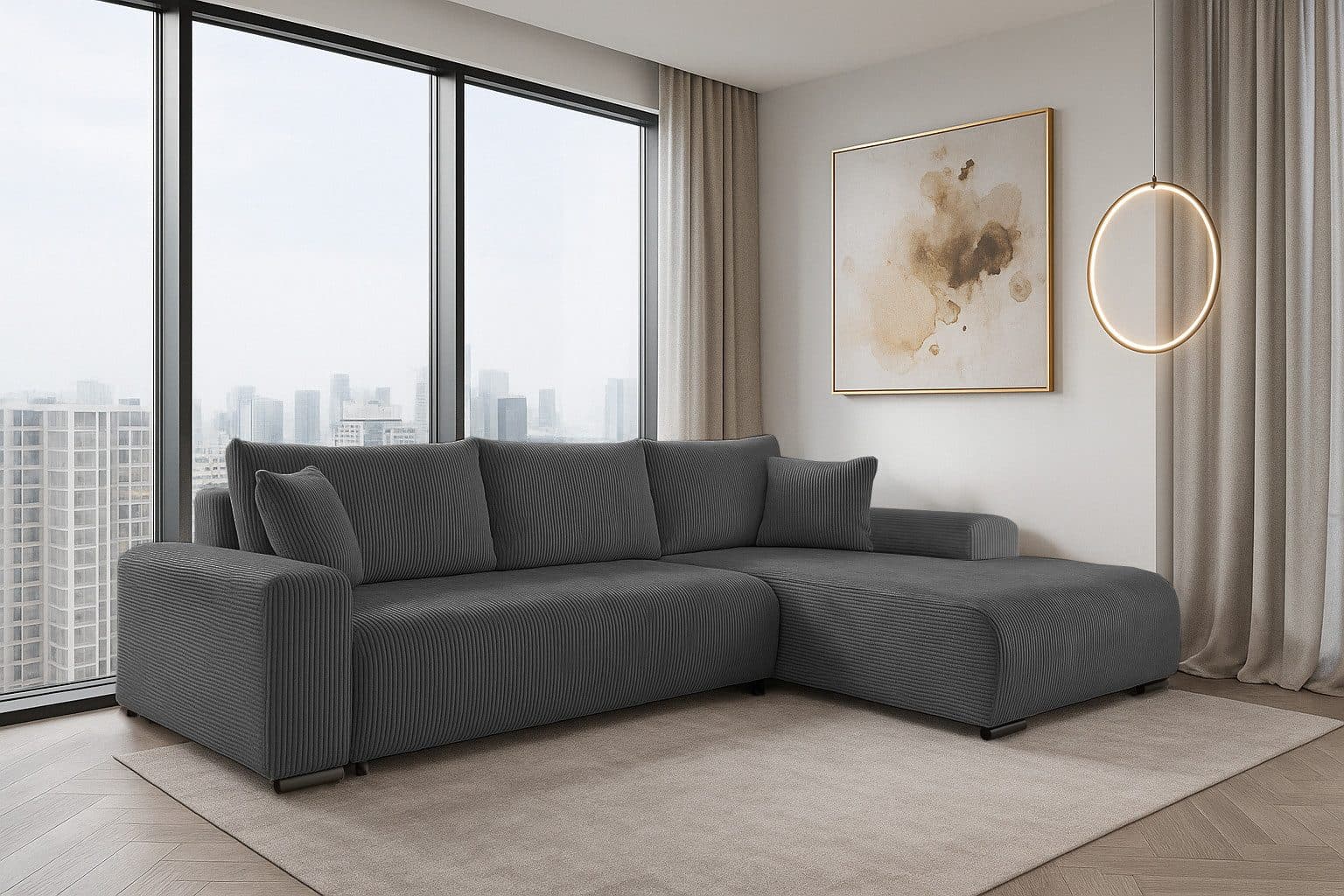 storez24 Ecksofa Soffe mit Bettkasten und Schlaffunktion Cordstoff L-Form - Bild 2