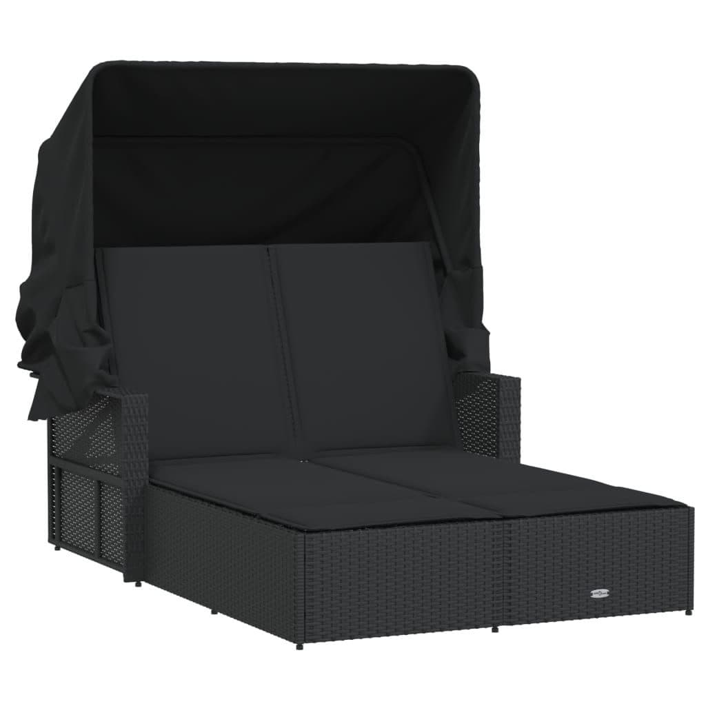 vidaXL Doppel-Sonnenliege Schwarz Poly Rattan mit Dach - Bild 2