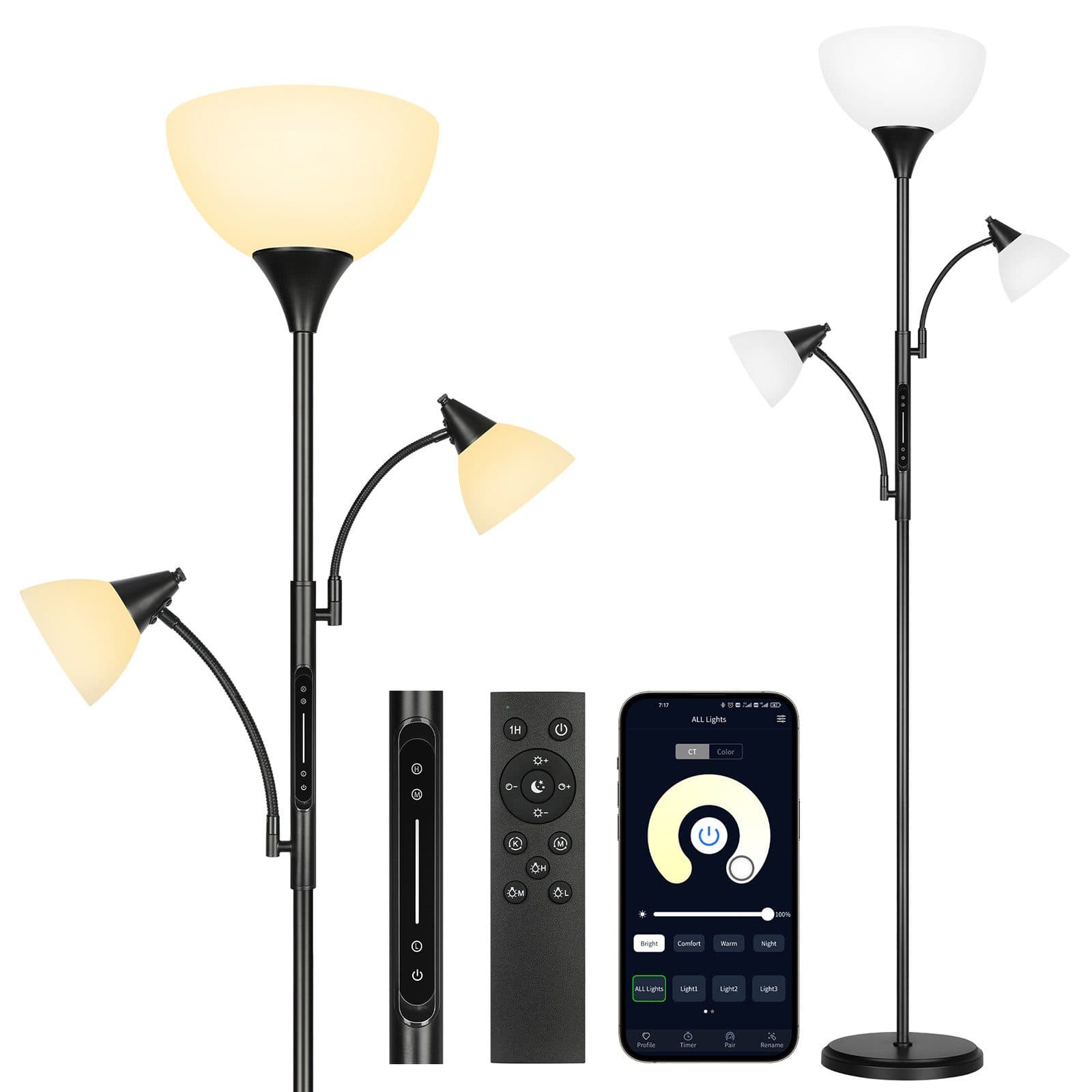 OUTON LED Stehlampe 3-armig dimmbar RGB & Weiß mit Fernbedienung & APP - Bild 2