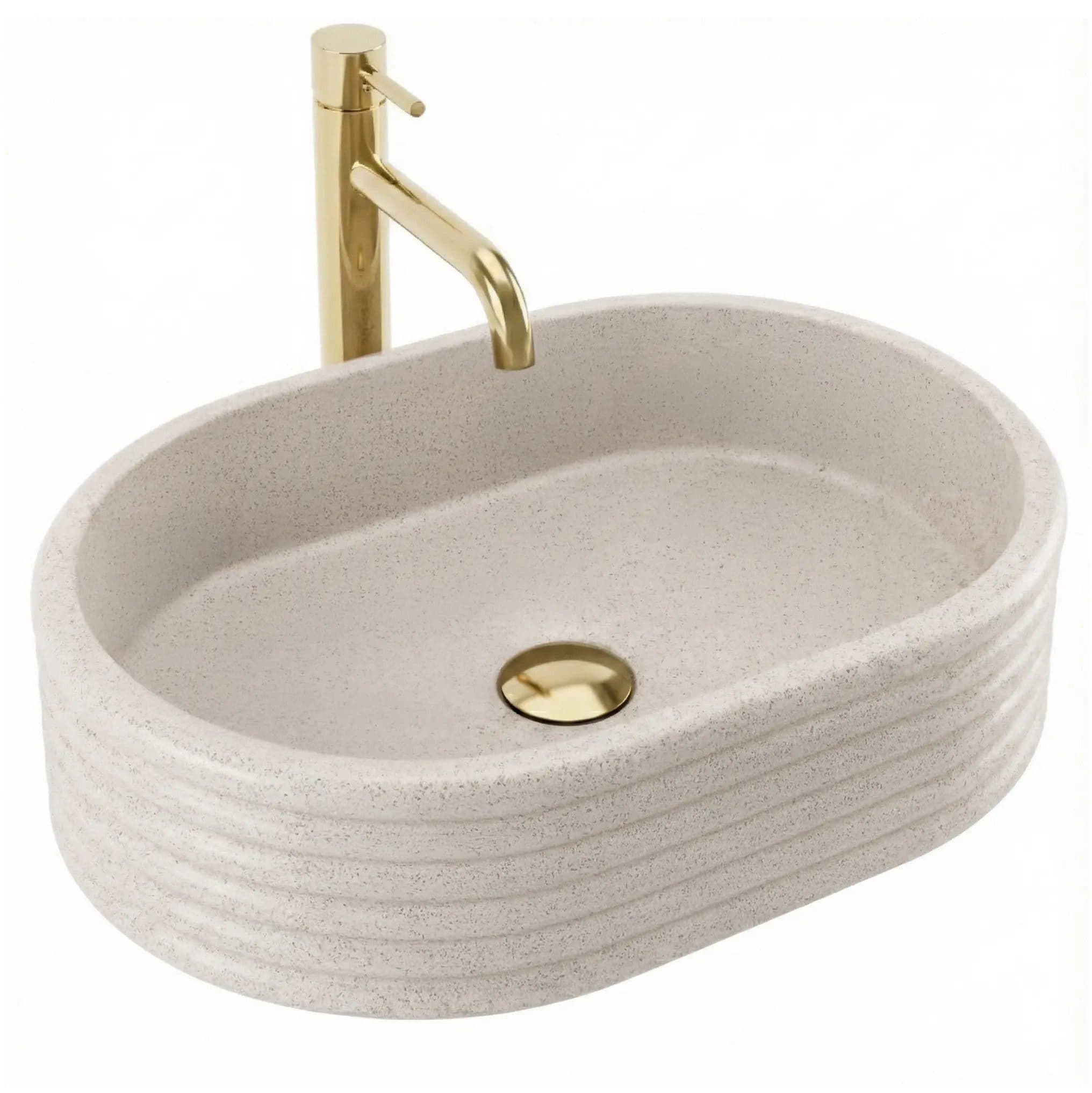 wohnwerk.idee Aufsatzwaschbecken oval Beige Kompositstein - Bild 2