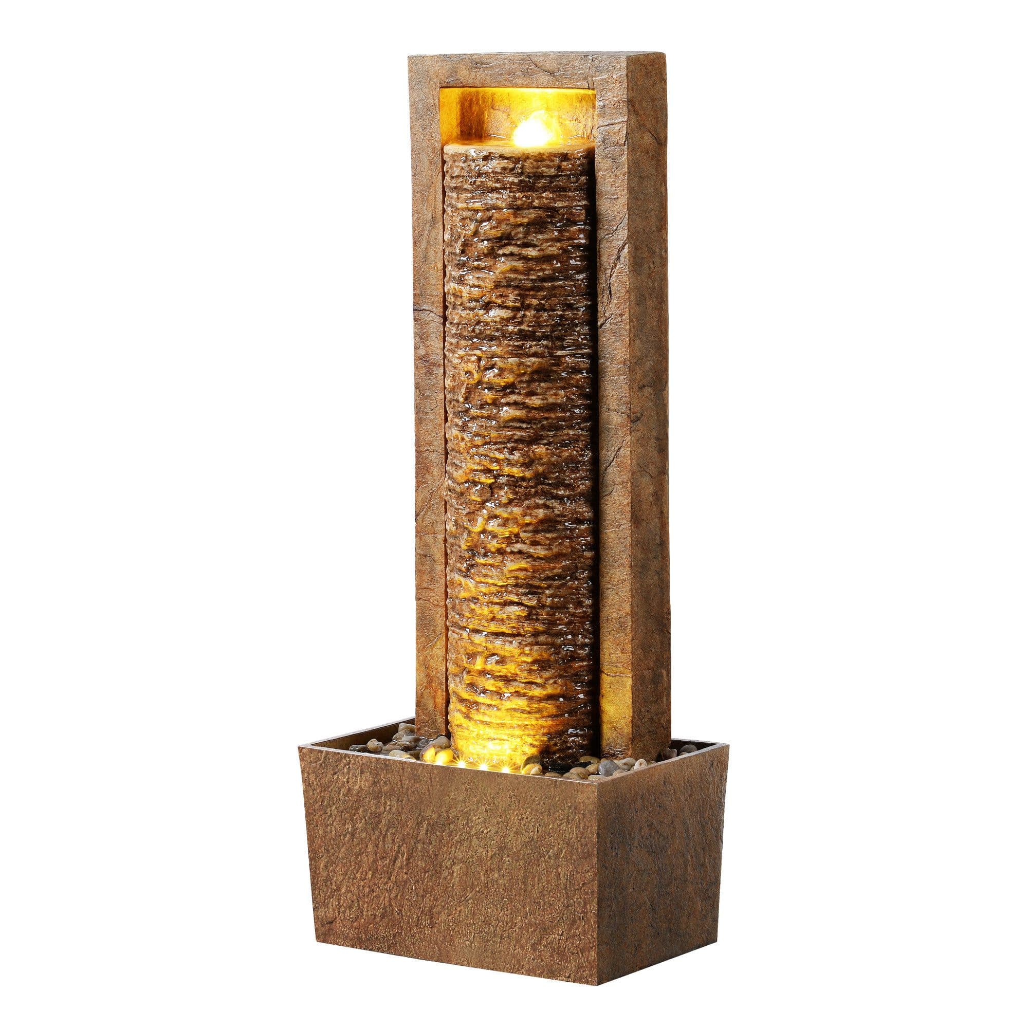 Teamson Home Säulen-Gartenbrunnen mit LED-Licht, Braun - Bild 2