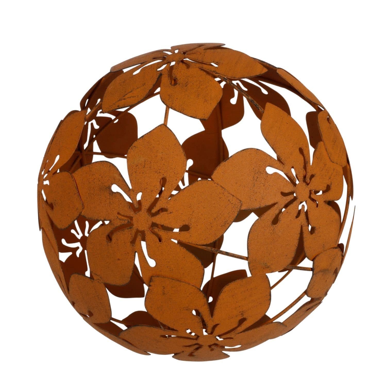 BURI Metall Dekokugel Rostbraun mit Blütenornamenten 21cm