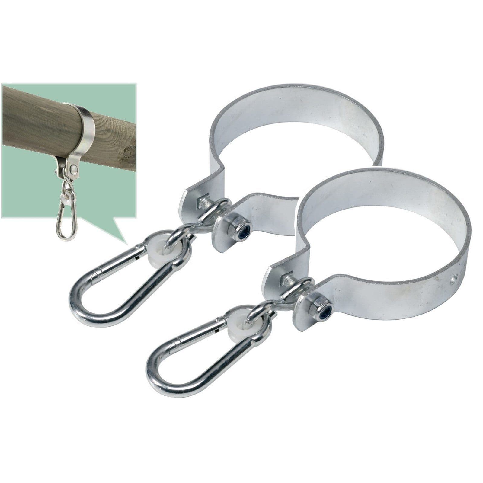 Loggyland Schaukelhaken verzinkt für Rundbalken Ø80mm 2er Set mit Karabiner - Bild 2
