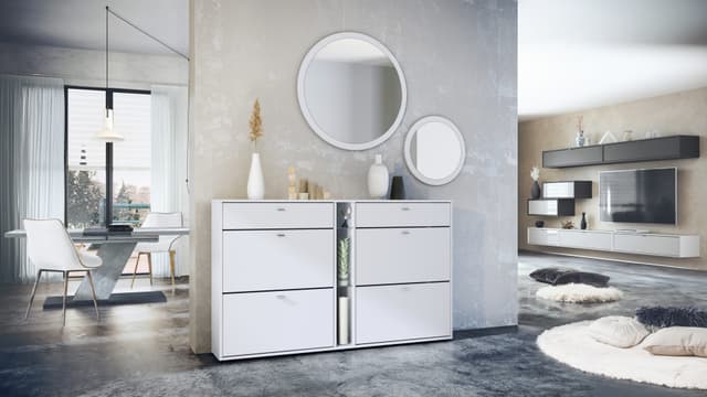 Garderobe Set mit Schuhschrank & Spiegeln (mattweiß)