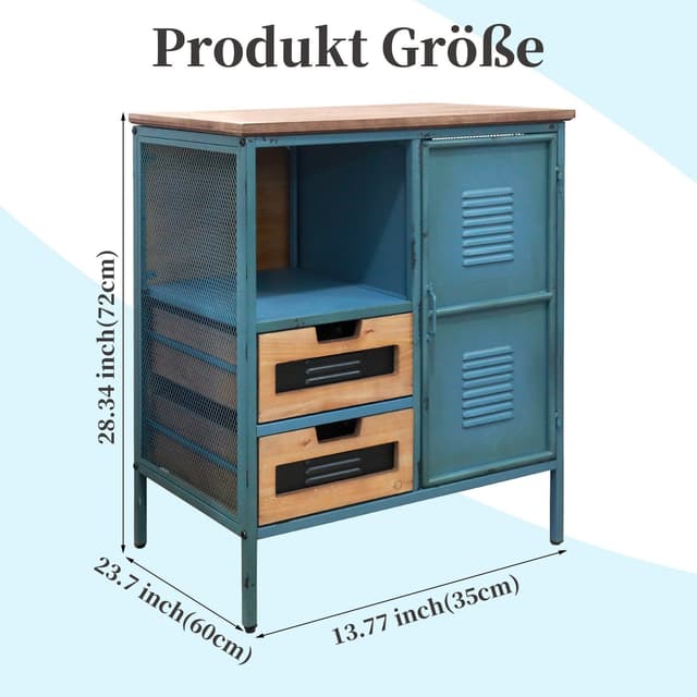 G-LEAF Kommode Sideboard Industriestil Blau Braun Metallschrank