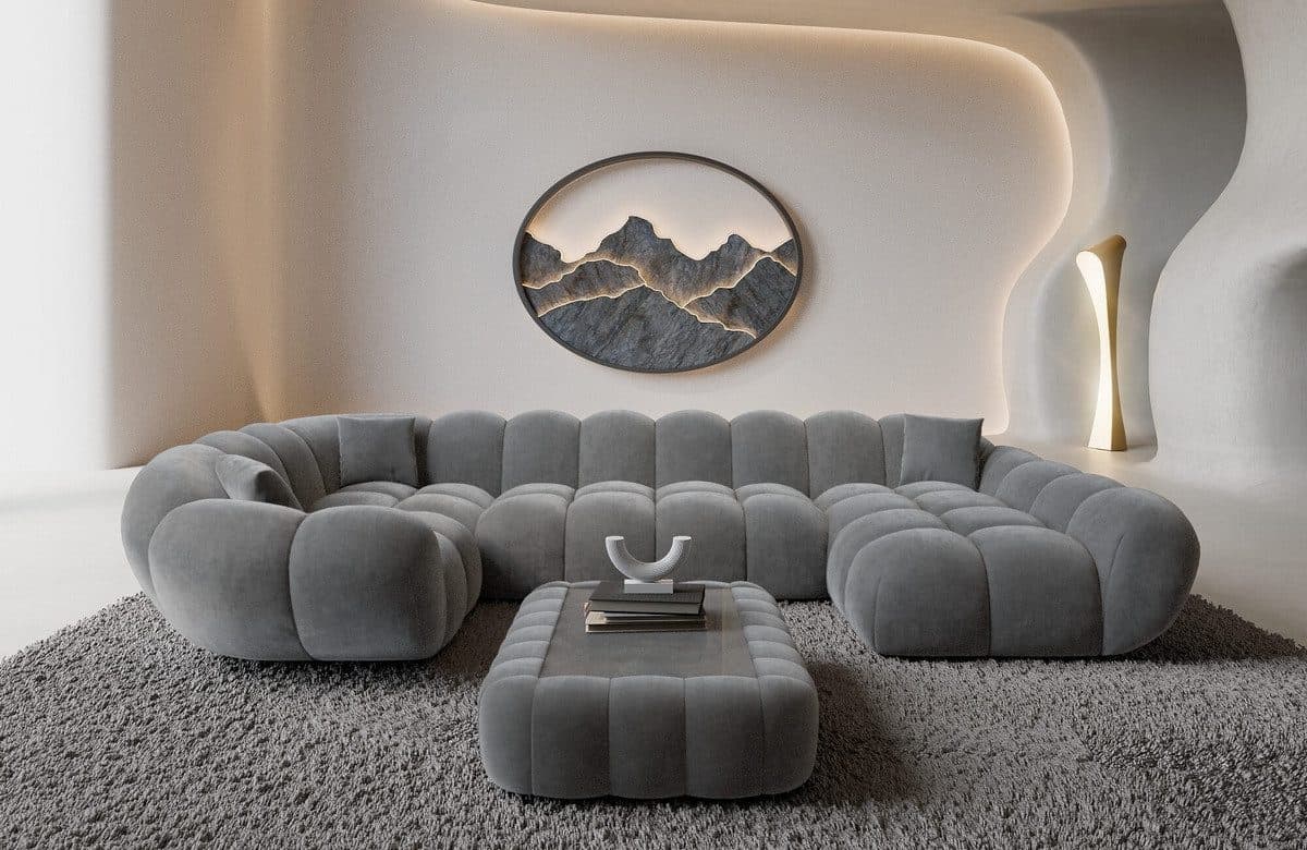 Sofa Dreams Maleron U-Form Wohnlandschaft Samt Dunkelgrau - Bild 2